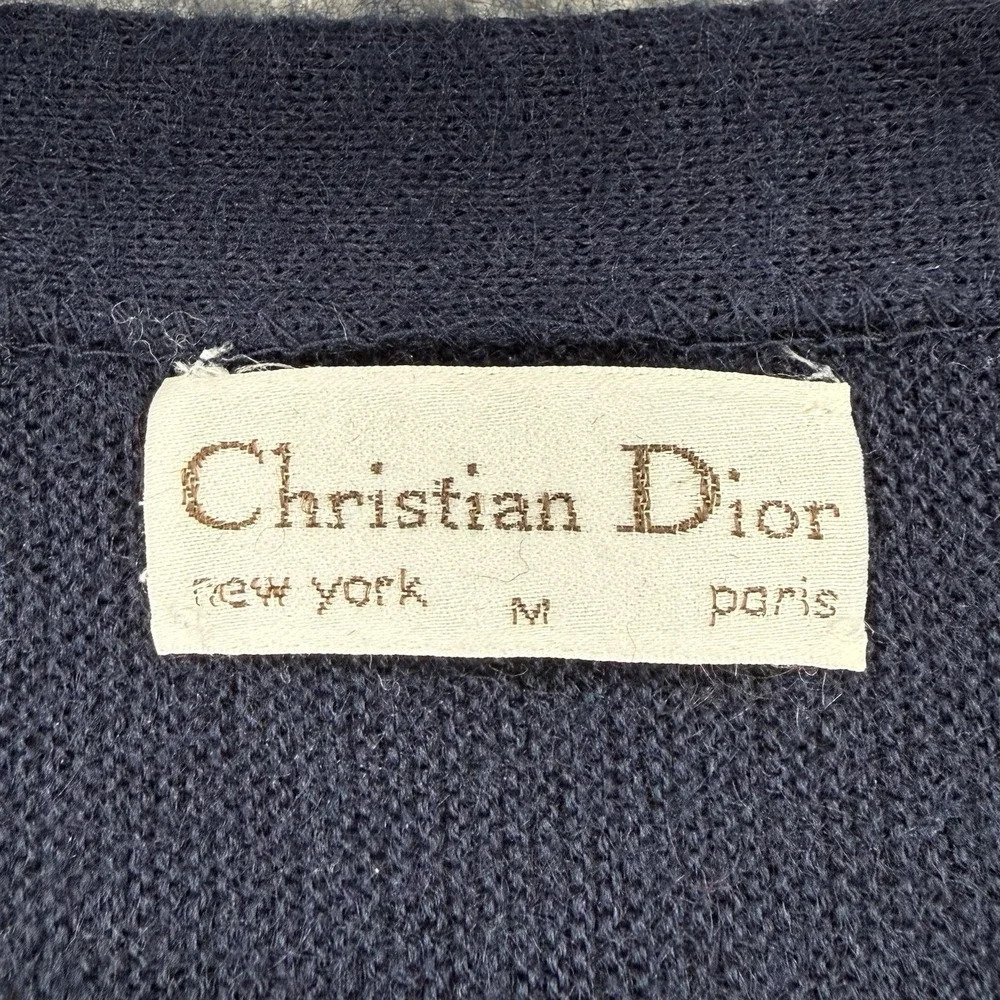 Vintage 80s Christian Dior Cardigan Men's M Navy 100% Orlon Acrylic Made In USA